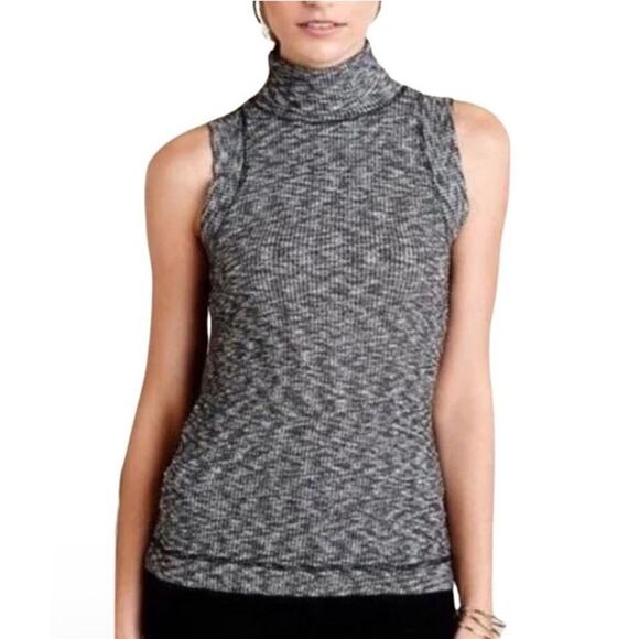 Postmark Anthropologie Top Size Medium Gray Marled Ribbed Sleeveless Turtleneck - Picture 2 of 8